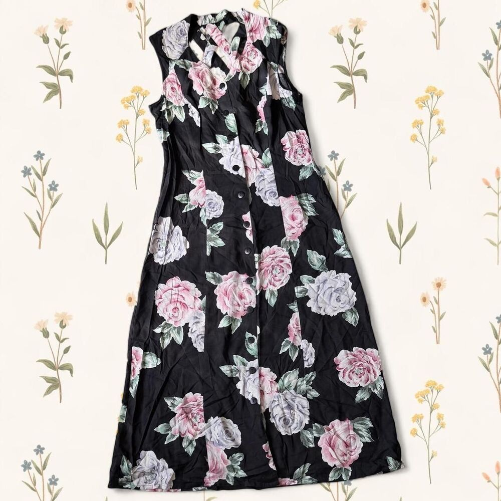 Vintage Women's Floral Midi Cottagecore Casual Dress (See Measurements!)